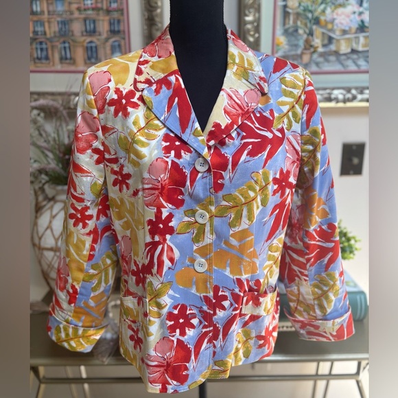 HARVE BENARD by benard holtzman muti color floral Hawaiian print blazer SZ 14 - Picture 2 of 8